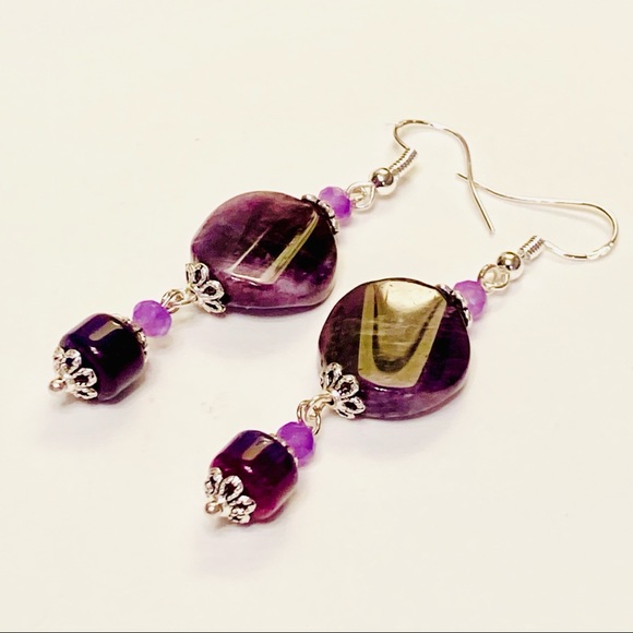 Deep Purple Genuine Amethyst & Sugilite Earrings - Picture 6 of 8